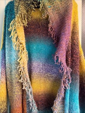 Anthropologie Natalia Fringe Cardigan Rainbow Greylin Belted Sweater Size